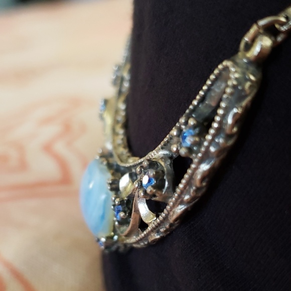 Vintage Blue Stone Choker/ Rhinestone Chocker - Picture 5 of 11